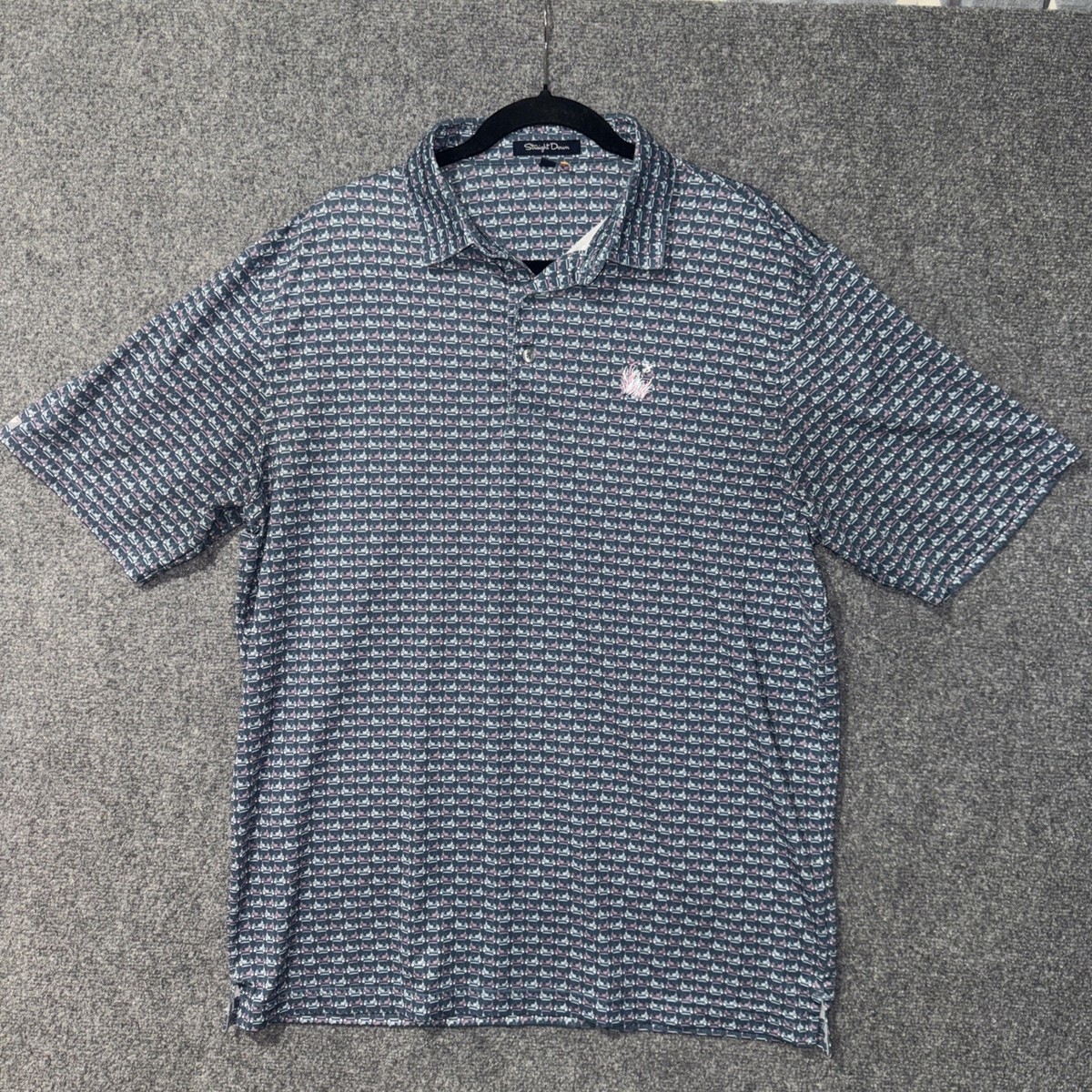 Straight Down Easy Rider Golf Polo Shirt Mens Large Ocean Blue Pink Golf Carts