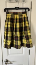 Vintage Plaid Pleated Midi Skirt Yellow Black Olive Red Full A-Line Retro
