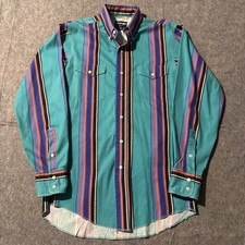 Vintage Wrangler Brushpopper Shirt Mens 15 34 S/M Cowboy Cut X Long Tails USA