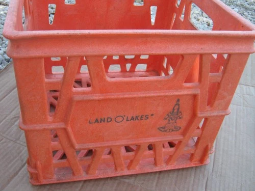 Vintage LAND O'LAKES Heavy Plastic Orange Milk Crate