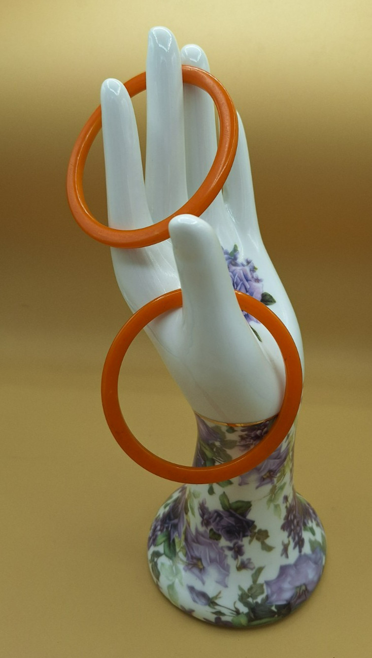 Vintage Bakelite Orange Stackable Slim Flat Edge … - image 1