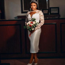 Sheer Neck Hollow Chest Lace Appliques Long Sleeves Wedding Dress Bridal Gowns