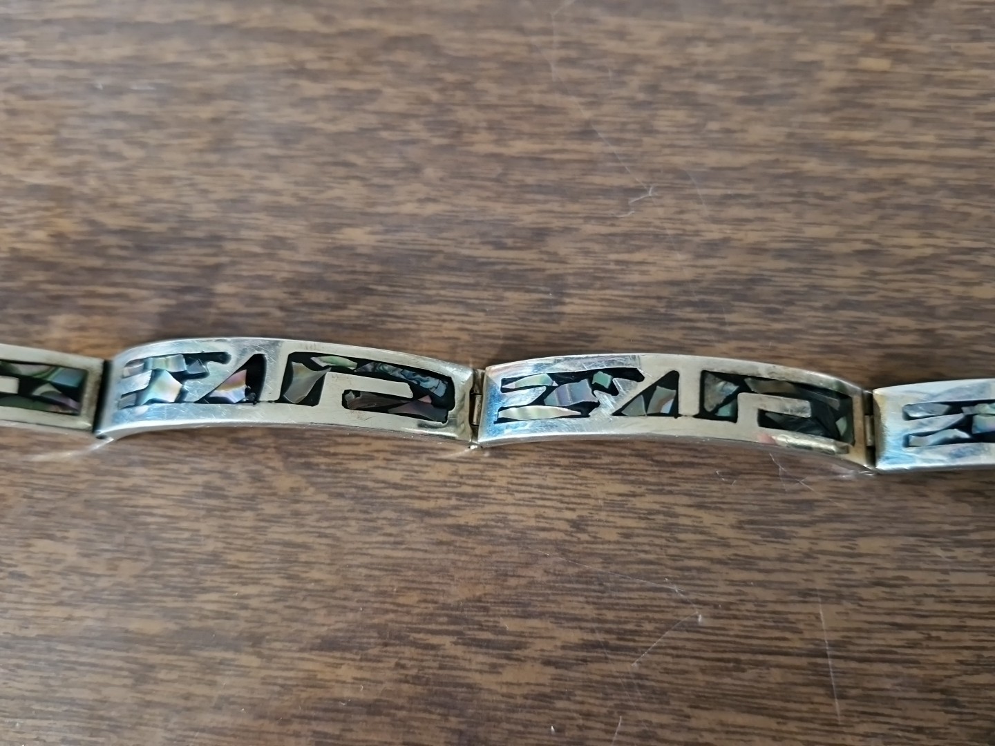 4 section abalone in lay solid bracelet  8" 9mm 3… - image 7