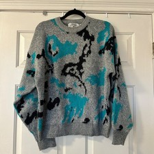 Vintage 90s Saturdays Pullover Sweater Wool Blend Unisex Large Gray Abstract