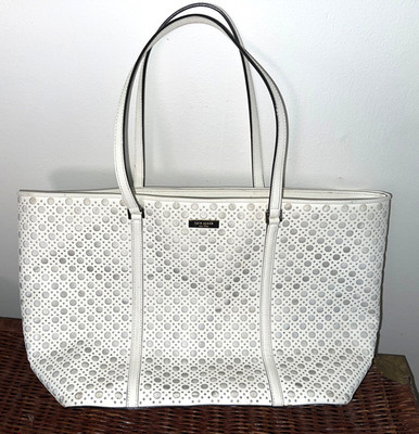Kate Spade New York Newbury Lane Caning Dally Shopper Tote Bag Preowned WHITE