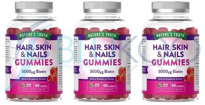 Nature's Truth Haar Haut Nägel Biotin 5000ug Himbeere - 60 Gummis (3er Pack)