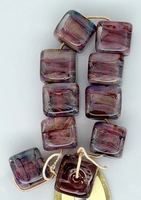 Lot Of 10 Gorgeous Handmade Artisan Boro Lampwork Beads 15mm Square For Beading - image 1 of 4