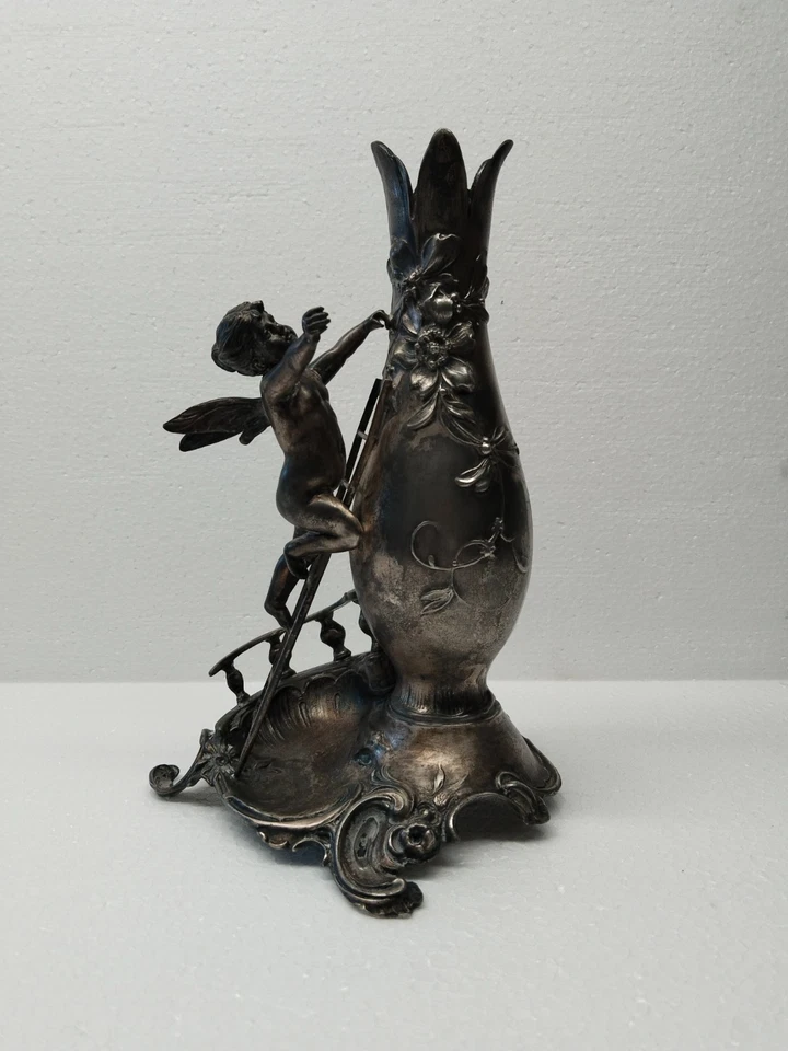 Jugendstil Vase Solifleur / mit Putto / Elfe, um ca. 1900 - Bild 2 von 4