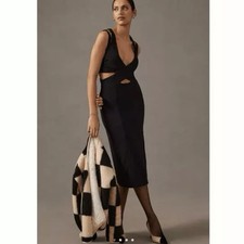 BY ANTHROPOLOGIE Cut Out Black Midi Dress size S Petite