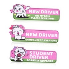3pcs Magnetic Student Driver Stickers, Cat Novice Driver Magnet Adhesive Style