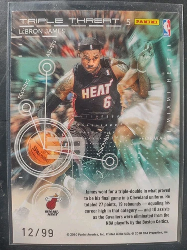 2010-11 Panini Threads Triple Threat Holo 12/99 Lebron James #5 - Picture 11 of 11