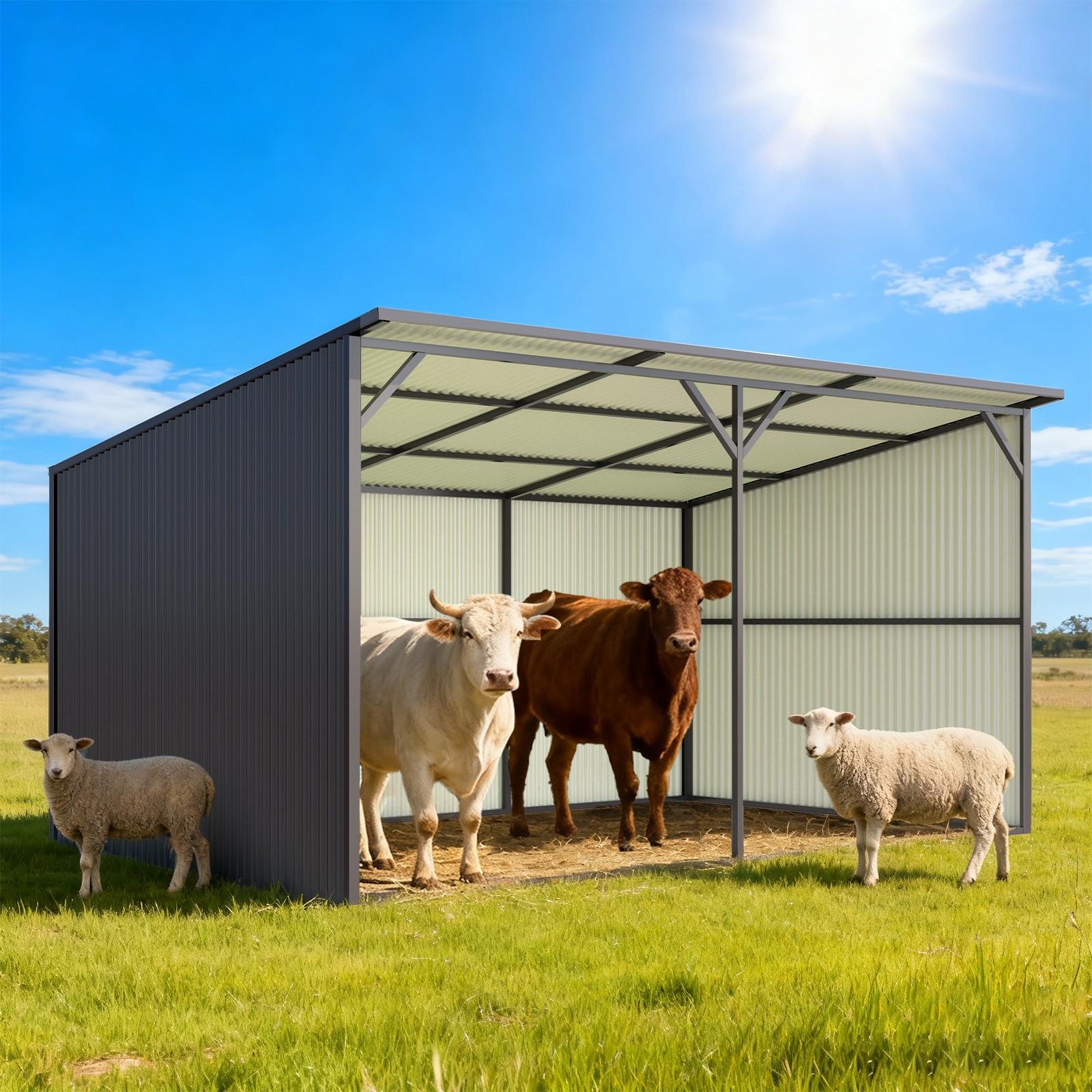 Free Shipping 12x20 Galvanized Metal Livestock Shed Farm Animal Shelter Cowshed