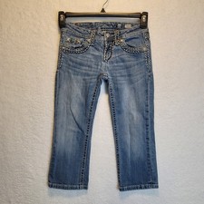 Miss Me Jeans Girls size 14 Mid Pocket Embroidered Bling Cuffed Capri