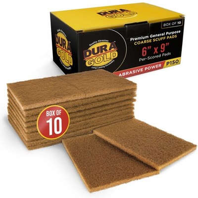 Dura-Gold Premium 6'' x 9'' Gold Coarse Scuff Pads, Box of 10 - Scuffing, 