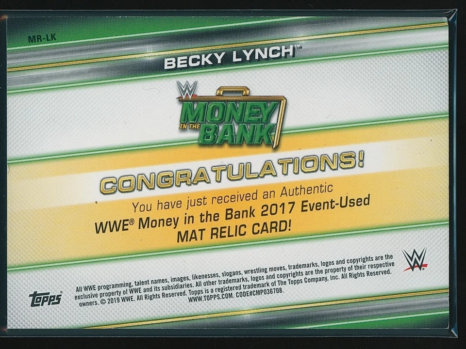 Becky Lynch 2019 Topps WWE Money in the Bank Superstar Mat Relics Purple 22/25 - Image 2 of 2