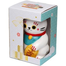 Image of Maneki Neko Lucky Cat White Ceramic Money Box Savings Coin Bank Japanese Retro