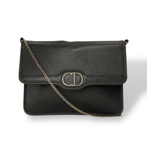 Old Dior Chain Shoulder Bag Honeycomb Logo Plate Gray 780844