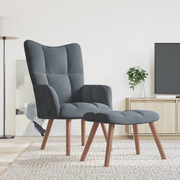 Relaxsessel Mit Hocker Dunkelgrau Samt-image