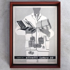 Olivetti 1952 Typewriter Lettera 22 Italy Vintage Advertisement Framed Rare Inte