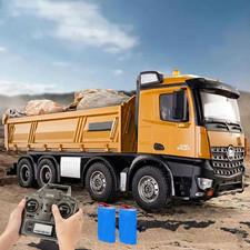 1:14 Scale RC Dump Truck with 2 Batteries, 4WD 2.4Ghz RC Truck with Trailer, CH