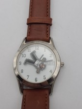 Vintage Watch Rotating Dilbert Comic Relic Brown Band New Battery Working