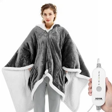 Wearable Heated Blanket Shawl Soft Sherpa Fleece Robe 5 Heat Auto Shutoff