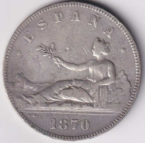 ESPAÑA MONEDA 5 PESETAS GOBIERNO PROVISIONAL 1870 * 70 SNM PLATA