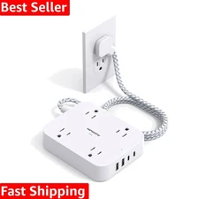 Wall-Mountable 5Ft Power Strip with 4 Outlets & 2 USB-C Ports for Smart Charging