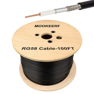 MOOKEERF RG58 Coaxial Cable - 100ft Low Loss 50 Ohm Coax for WiFi/Router Signal