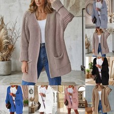 Womens Loose Knitted Cardigan Sweater Mid Length Polyester Spring Coat