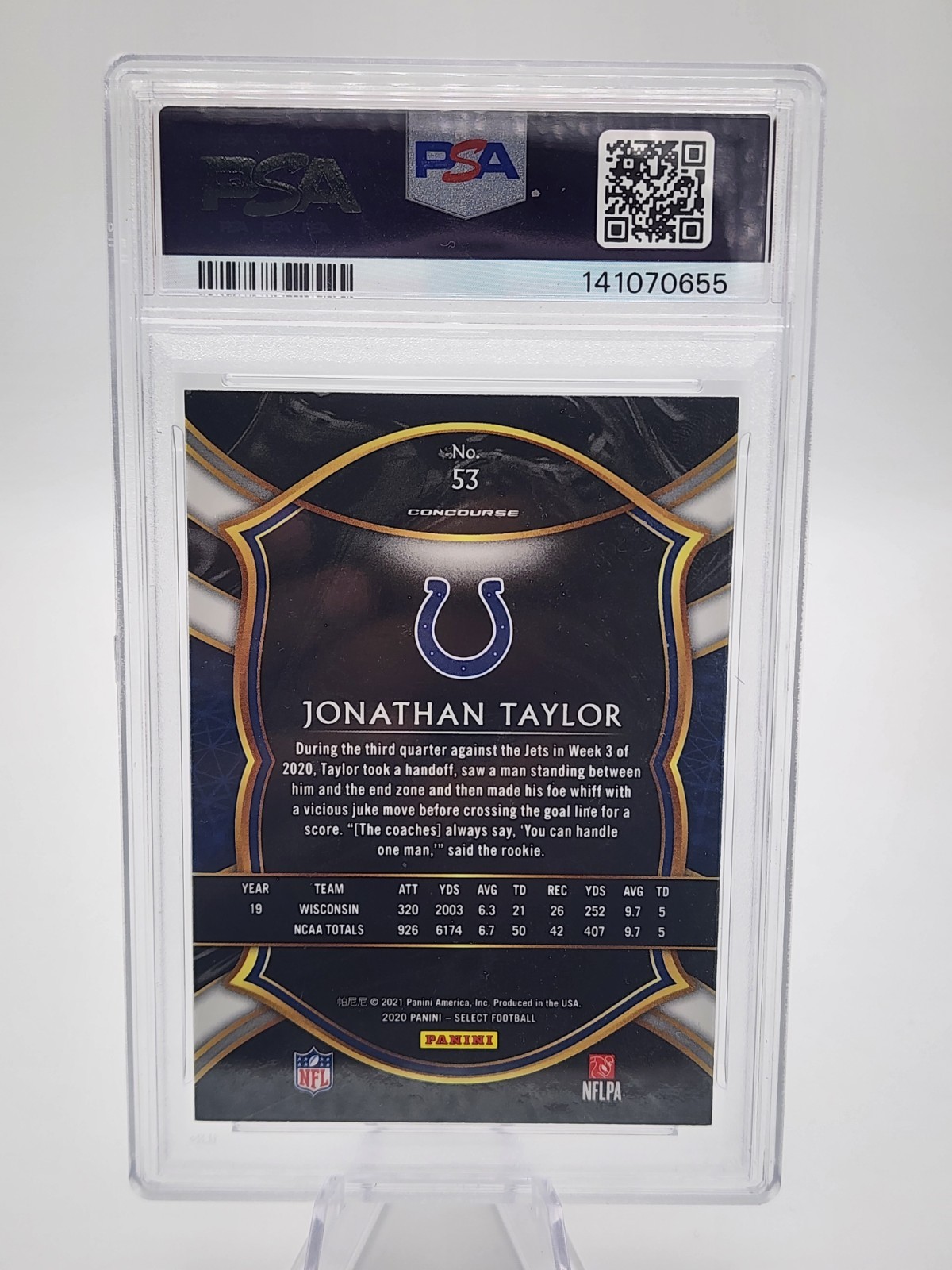 2020 Panini Select - Concourse Jonathan Taylor #53 (RC) PSA 10 view 2