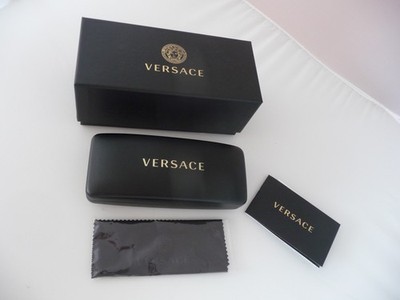 ! NEU ! schwarzes Versace Hartschalen vegan Leder Brillen Etui/ Tuch/ Box