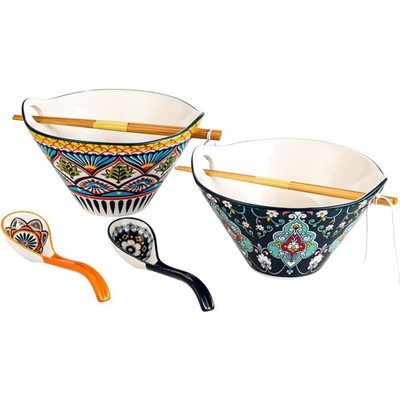 Bunte Porzellan Ramen Schüssel Set 2 Stück 780ml Spülmaschinentauglich