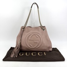 GUCCI Soho Chain Shoulder Bag Pink Beige Leat...