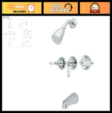 Polished Chrome Tub Shower Faucet, 3-Porcelain Lever Handles, 5-Inch Spout Rea