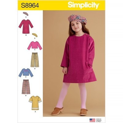 SIMPLICITY Schnittmuster 8964 Mädchen Kinder Kleid, Oberteil, Hose, Mütze Größe 3-8