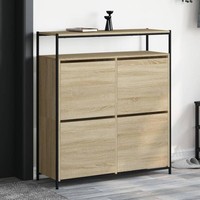 Schuhschrank Mit 4 Klappen Sonoma-Eiche 100X34X112 Cm