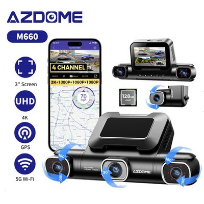AZDOME 360° 4 Kanal 4K Dashcam 2K/1080P Auto-DVR 5G WiFi GPS Parkmodus 128G eMMC