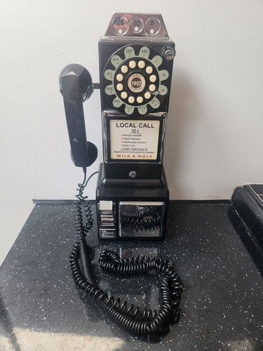 Wild and Wolf 1957 schwarz und chrom Telefon 50er Jahre American Diner Style, ohne Schlüssel
