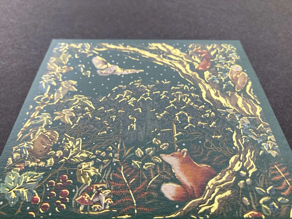JUEGO DE 5 tarjetas de Navidad de búho ardilla zorro Reino Unido Gran Bretaña Inglaterra británica lámina de oro Foto 4 de 4