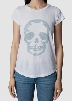 $118 Zadig & Voltaire Women White Embellished Skull Cotton Modal T-Shirt Size S