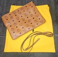 MCM Visetos Leather Shoulder Pouch Bag with Strap 8"x11" 