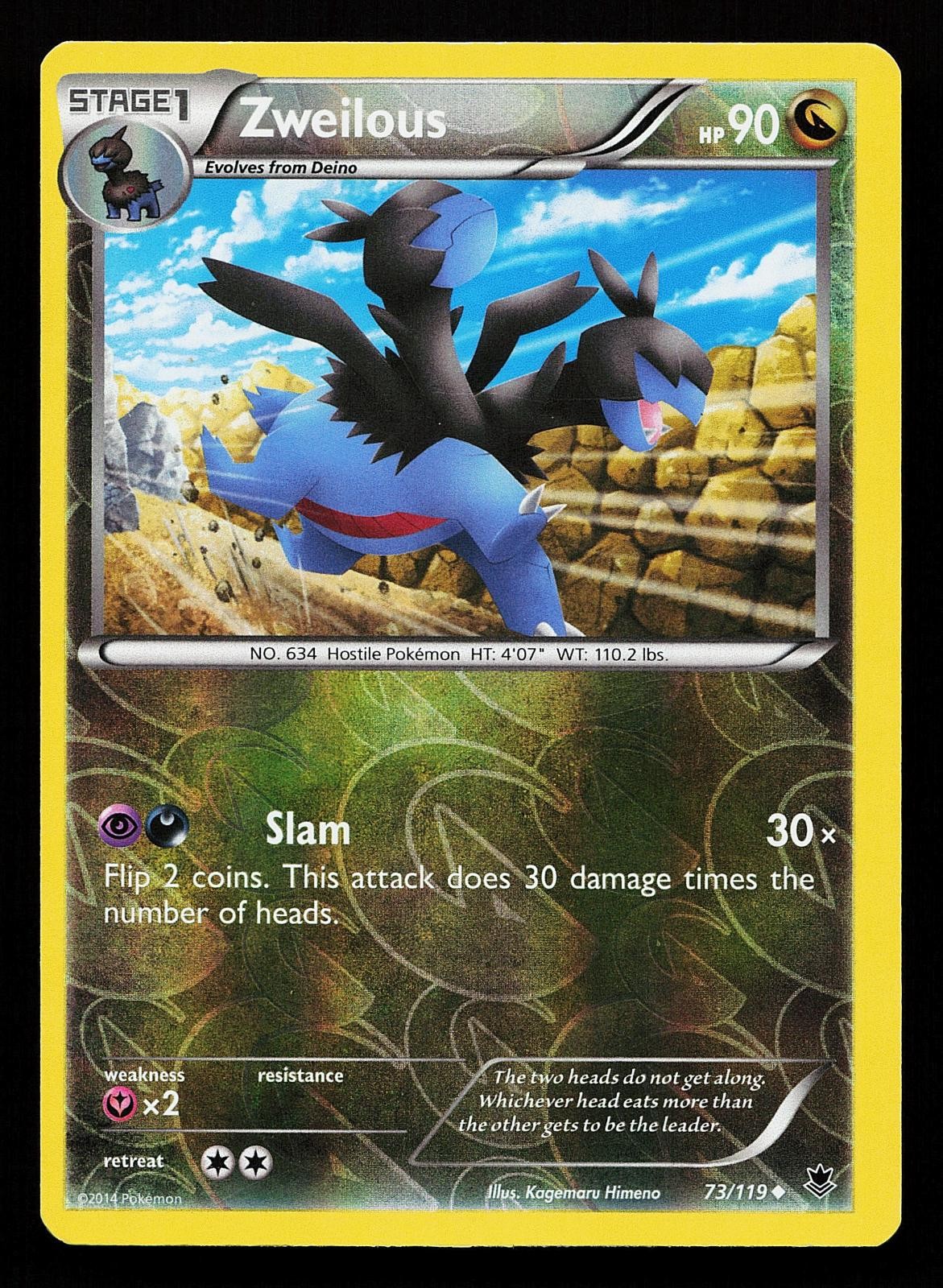 Zweilous 73/119 Reverse Holo Uncommon Phantom Forces Pokemon Card