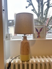 The Range Lamp And Beige Lampshade Wood Effect, Yellow And Beige Bedside Lounge