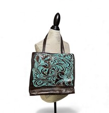 Patricia Nash Leather Tooled Turquoise Shoulder Bag Handbag Purse Satchel Tote