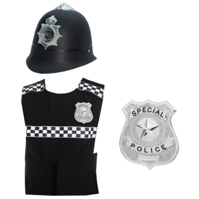 KINDER BRITISCHER POLIZIST KOSTÜM WESTE HUTABZEICHEN POLIZEI KUPFER UNISEX KOSTÜM