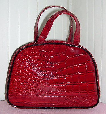 New Elizabeth Arden Cherry Red Croc with Black Trim Double Handle