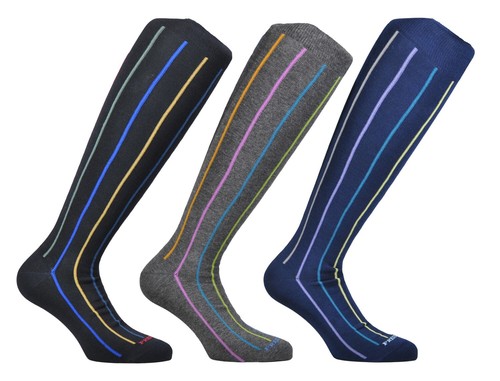 ( 3 PAIA ) Calze uomo lunghe a righe verticali multicolor. 100%made in Italy - Imagen 5 de 9