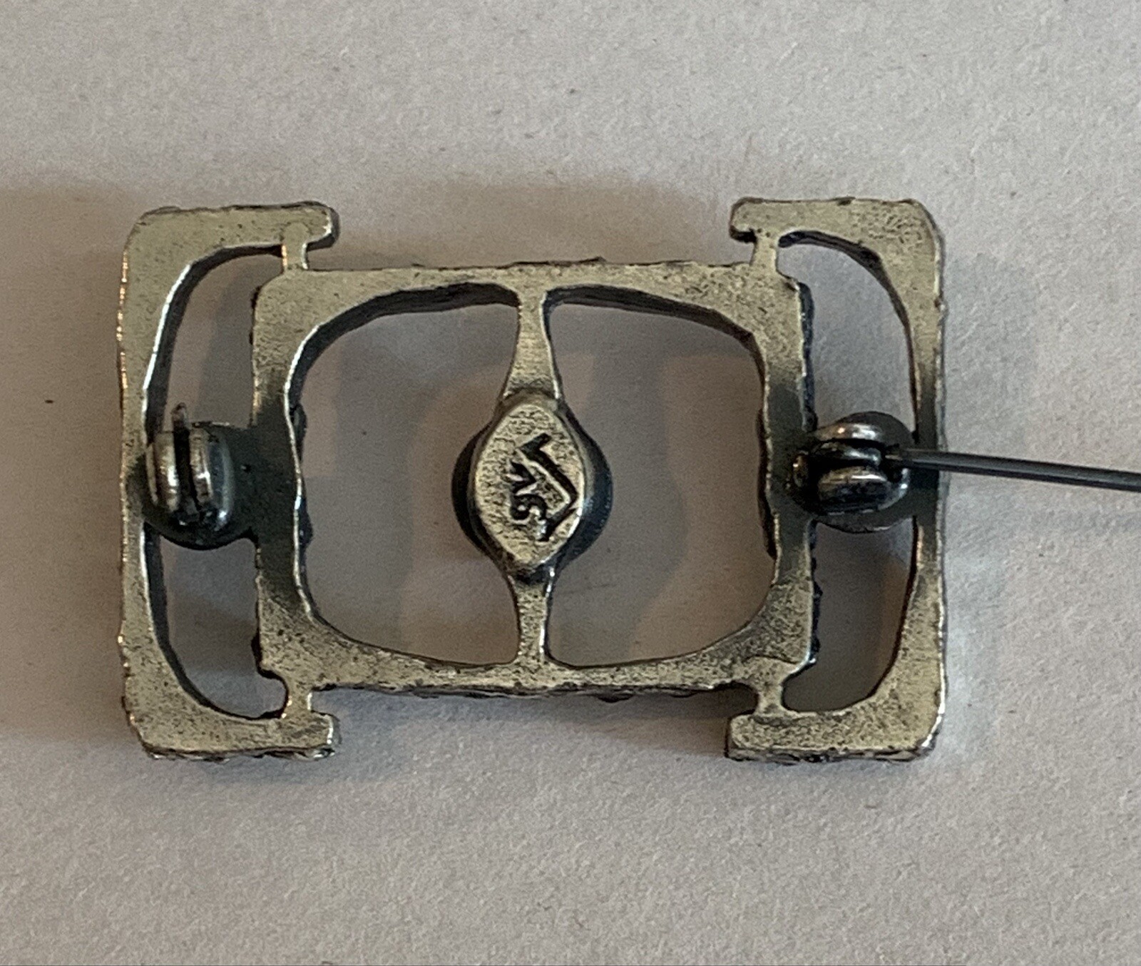 Vintage Mod Brutalist Silvertone Rectangle Brooch… - image 5