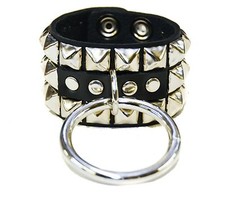 Bondage Bracelet Studded with Large 2" Silver Ring Premium Leather